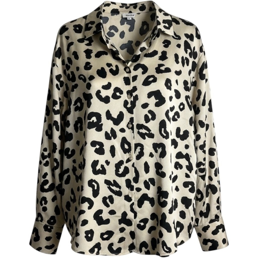 GEE GEE Tan w/black DesignGeeGee THIN TWILL Button-Up Blouse/Shirt/Top Sz 3x